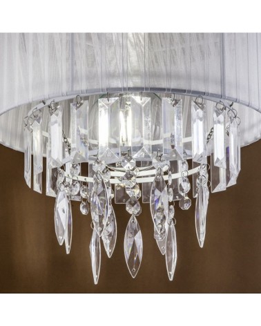 Chain ceiling lamp with fabric lampshade with acrylic tears and metal chrome finish 1 X 60W E-27 35cm
