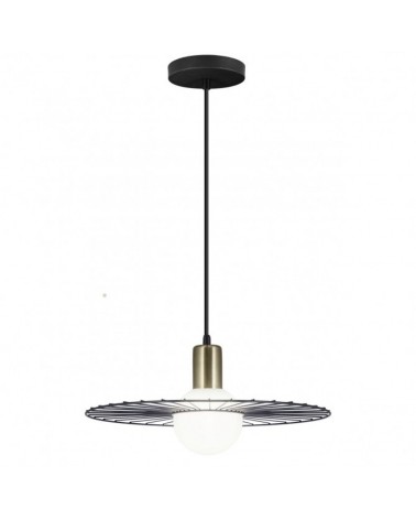 Ceiling lamp 36cm white sphere with black metal spokes and leather lamp holder 40W G-9