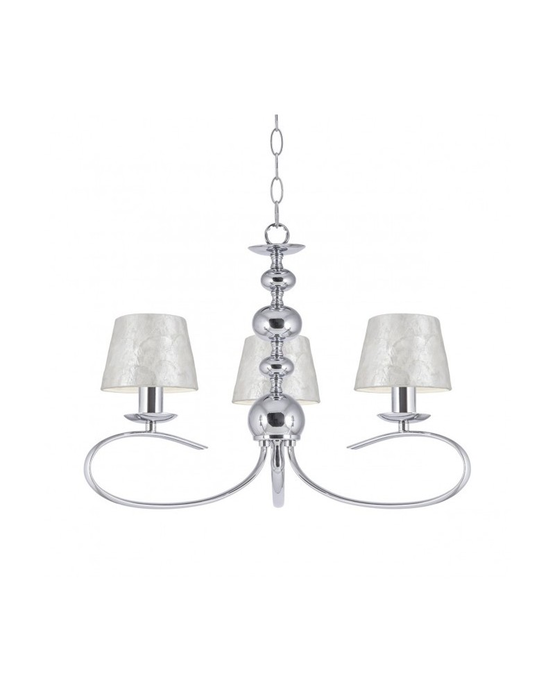 Ceiling lamp with 3 mother-of-pearl lampshades body chrome finish 3xE14 56cm