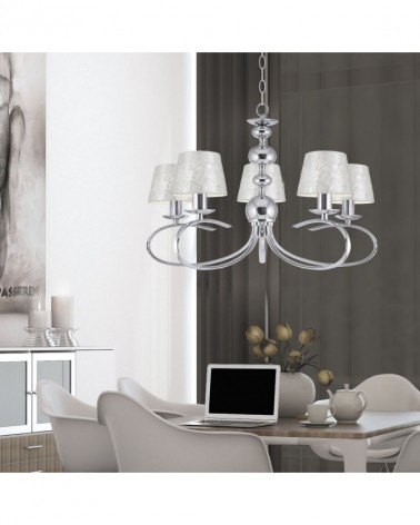 Ceiling lamp with 5 mother-of-pearl lampshades body chrome finish 5xE14 64cm