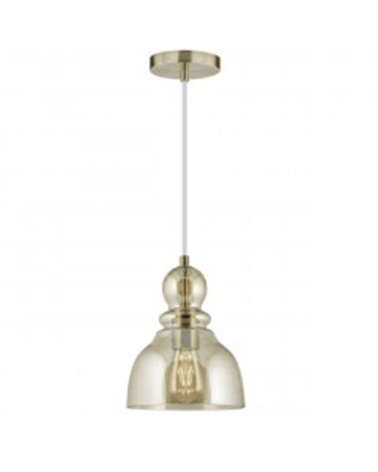 Lámpara de techo 27cm de cristal ámbar con gotas portalámparas en cuero forma de campana 1 X 60W E-27