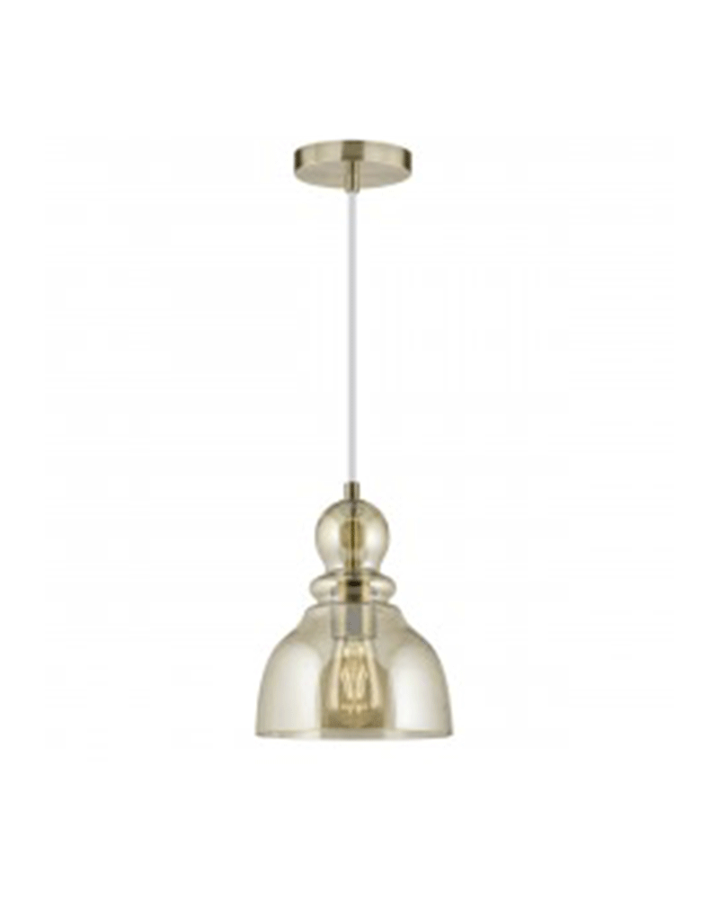 Lámpara de techo 27cm de cristal ámbar con gotas portalámparas en cuero forma de campana 1 X 60W E-27