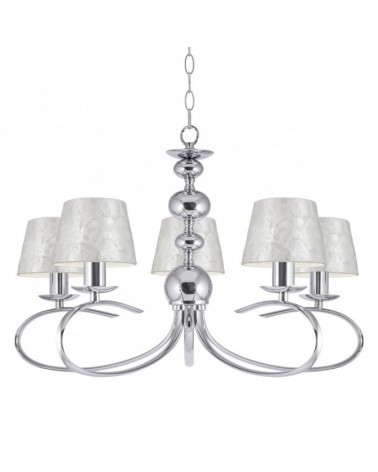 Lámpara de techo 64cm con 5 pantallas de nácar cuerpo acabado cromado 5xE14