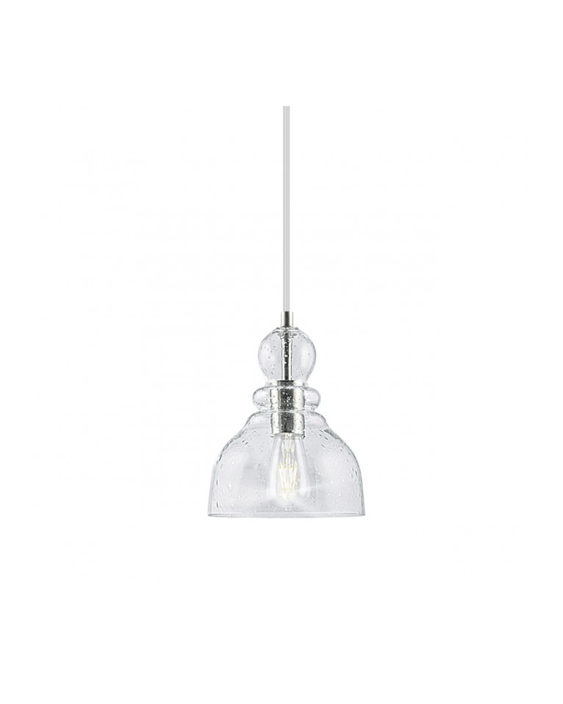 Glass ceiling lamp with satin nickel lampholder drops bell shape 1 X 60W E-27 27cm