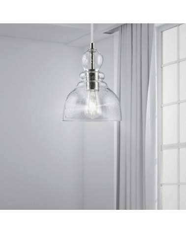 Lámpara de techo 27cm de cristal con gotas portalámparas en níquel satinado forma de campana 1 X 60W E-27