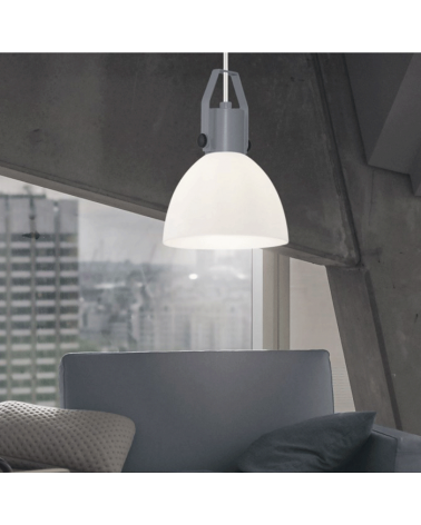 Lámpara de techo con pantalla blanca soporte gris 43cm estilo campana industrial E27