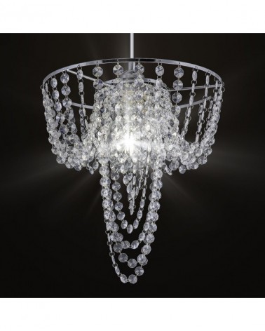 Lámpara de techo 40cm cadena con piezas en acrílico imitación cristal tallado y metal acabado cromo E27