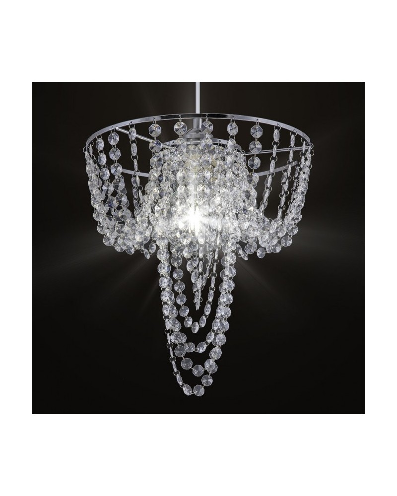 Lámpara de techo 40cm cadena con piezas en acrílico imitación cristal tallado y metal acabado cromo E27