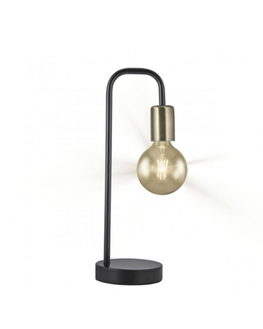 Lámpara de mesa 38cm base redonda metal negro con portalámparas en cuero 1 X 60W E-27