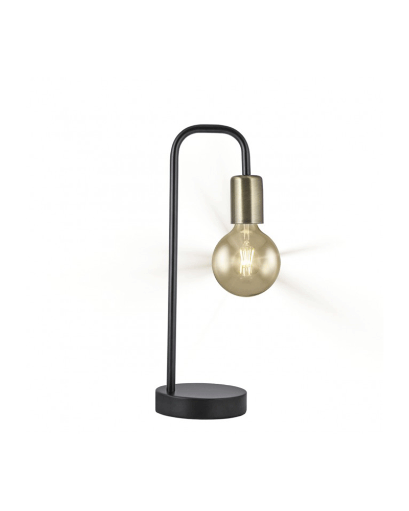 Table lamp 38cm round black metal base with leather lamp holder 1 X 60W E-27