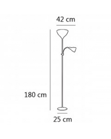 Silver Floor lamp 180cm with acrylic lampshade 1 X 60W E-27 and reading light 1 X 40W E14