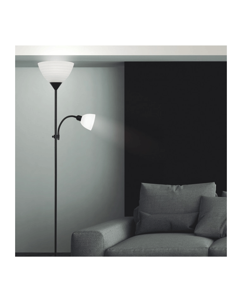 Black Floor lamp with 1 X 60W E-27 acrylic lampshade and 1 X 40W E14 reading light 180cm