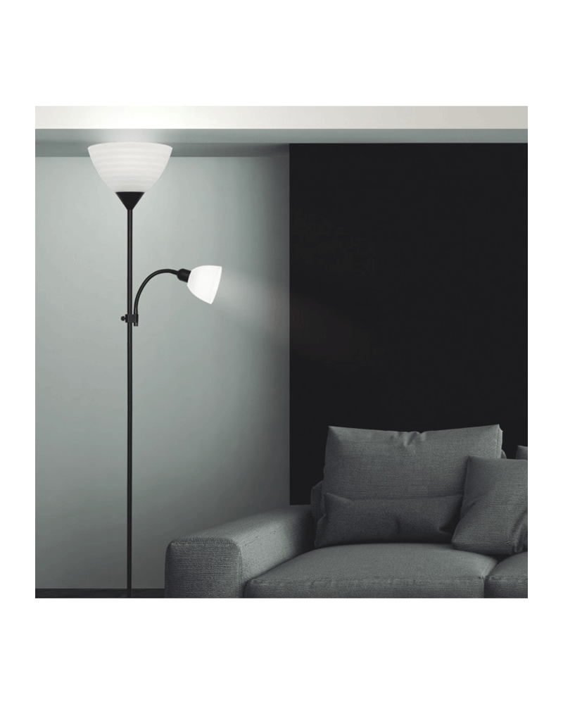 Lámpara de pie color negro 180cm con pantalla acrílico 1 X 60W E-27  y luz de lectura 1 X 40W E14