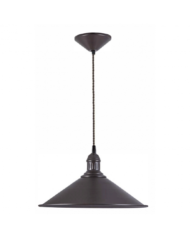 Lámpara de techo con pantalla metal acabado negro cable negro trenzado E27