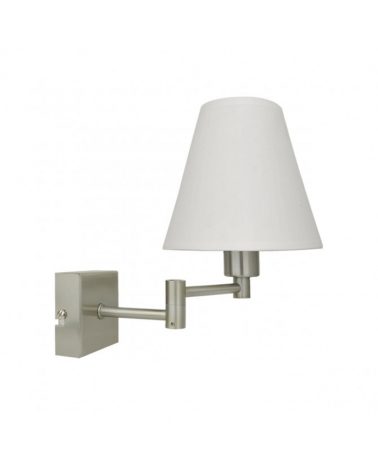 LED Square base wall lamp with extensible arm, satin nickel finish with 1x40W E14 lampshade
