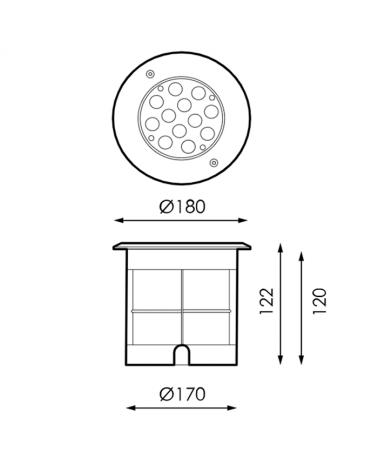 Recessed floor LED 12W IP67 stainless steel. of white light 4000K 1,496 Lumens, weight up to 2,000 Kgs.