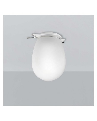 Ceiling light grey steel base and oval opal glass lampshade 1xE14 9.5cm