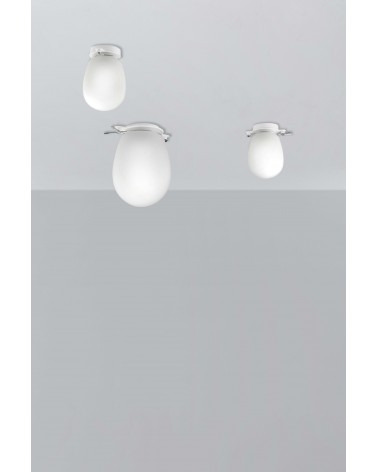 Plafón 9,5cm base acero gris y pantalla oval cristal opal 1xE14