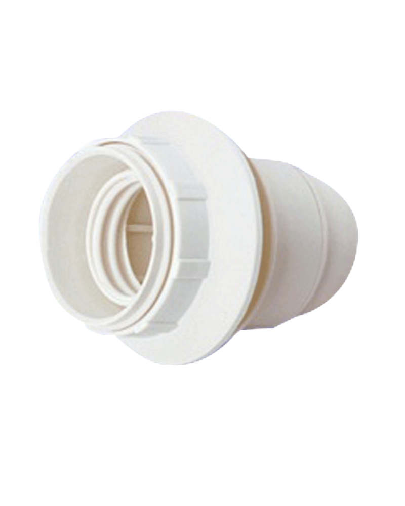 White E27 socketed lamp holder with external socket and washer included