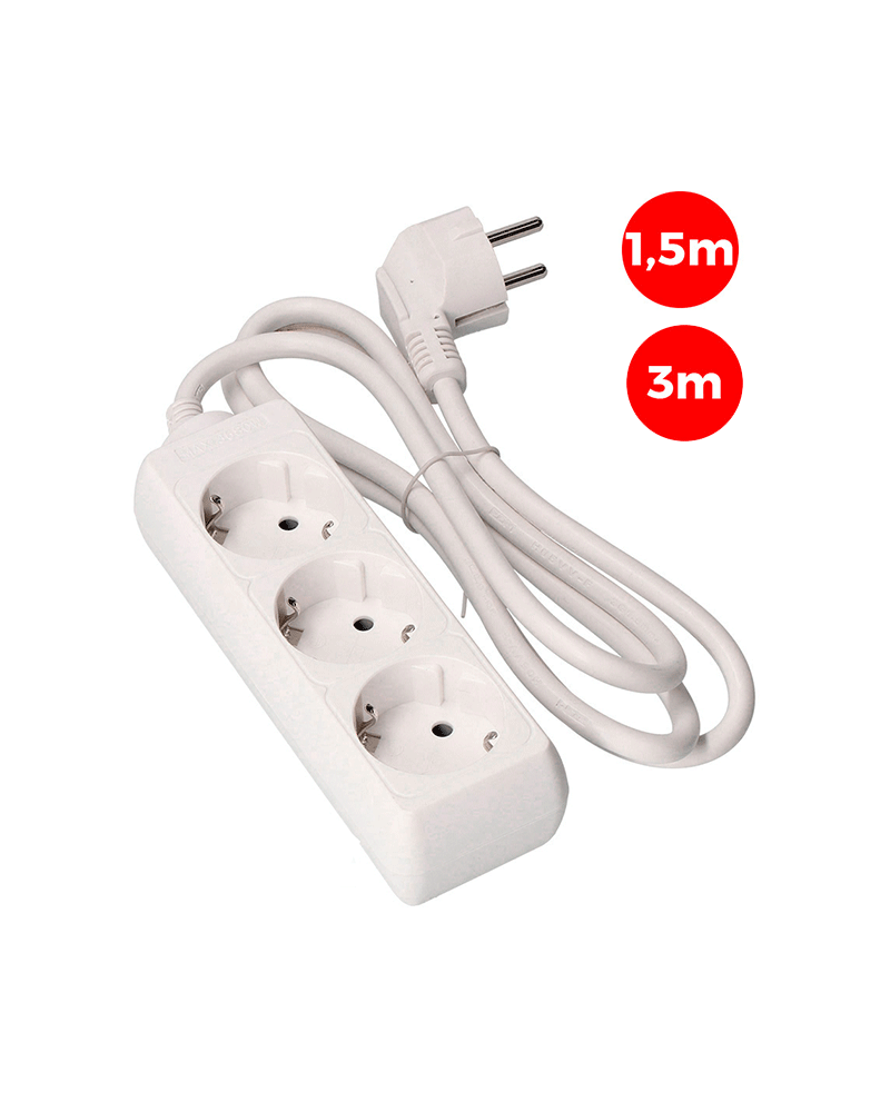 Multiple socket with 3 Schuko sockets 3x1.5mm cable