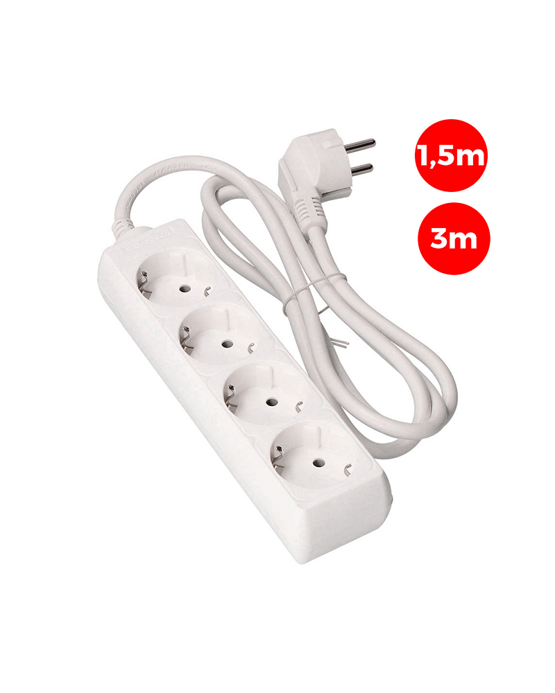 Multiple socket outlet with 4 Schuko sockets of 1.5m or 3m of 3x1.5mm cable