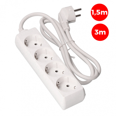 Multiple socket outlet with 4 Schuko sockets of 1.5m or 3m of 3x1.5mm cable