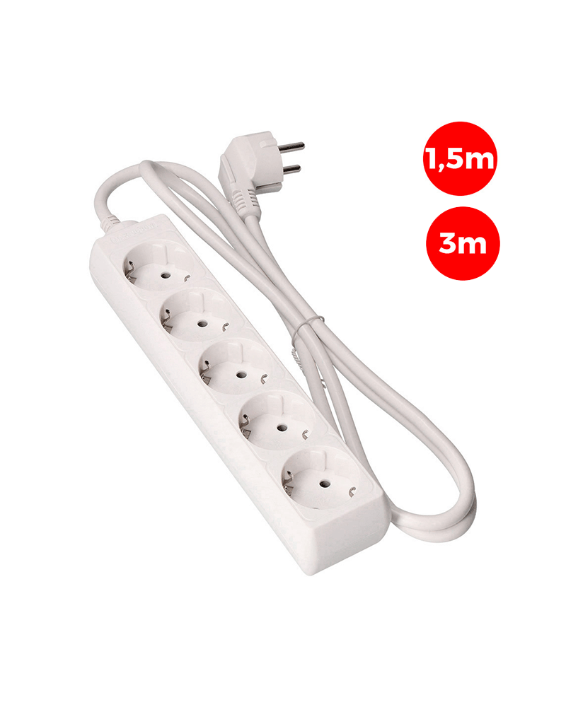 Multiple socket outlet with 5 Schuko sockets of 1.5m or 3m of 3x1.5mm cable