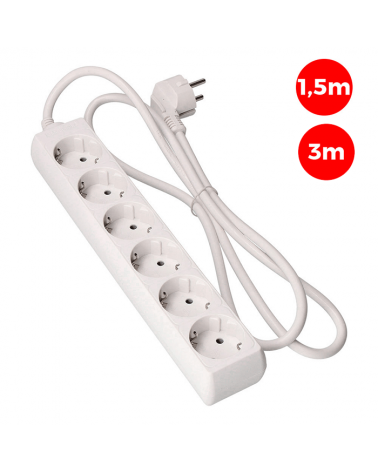 Multiple socket outlet with 6 Schuko sockets of 1.5m or 3m of 3x1.5mm cable