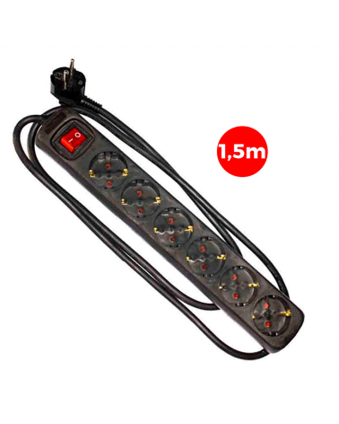Multiple socket outlet with 6 Schuko sockets with switch 1.5m 3x1.5mm black color