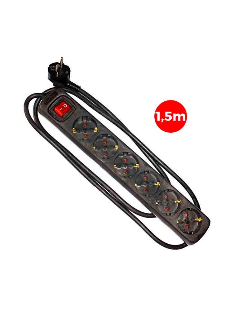 Multiple socket outlet with 6 Schuko sockets with switch 1.5m 3x1.5mm black color