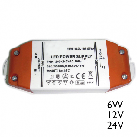 Driver LED 15W 12V ó 24V para conexión de leds en paralelo