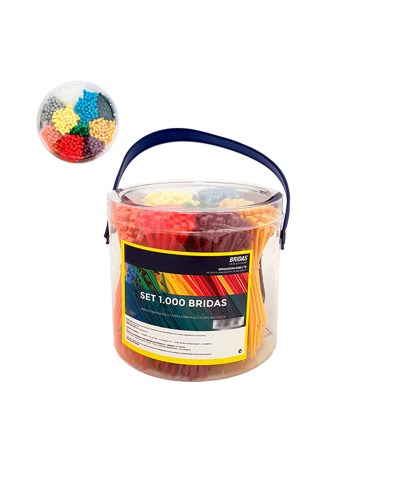 Bote con 1.000 bridas de colores varios