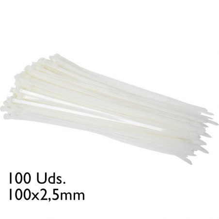 Bag of 100 white cable ties 100x2.5mm.