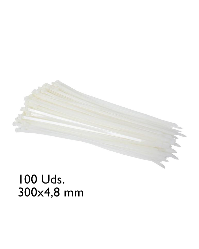 Bag of 100 white cable ties 300x4.8mm.