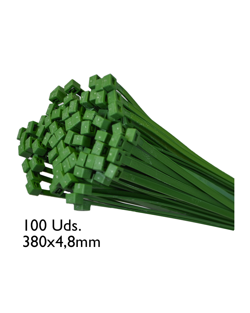 Bolsa de 100 bridas verdes 380x4,8mm.
