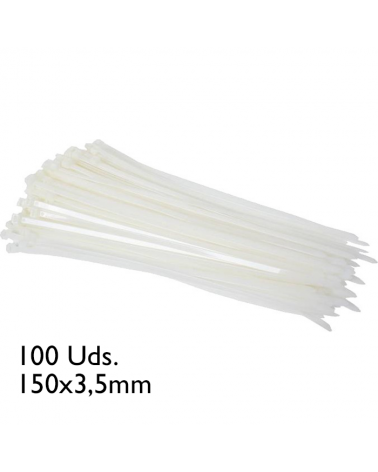 Bag of 100 white cable ties 150x3.5mm.
