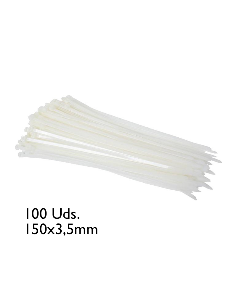 Bag of 100 white cable ties 150x3.5mm.