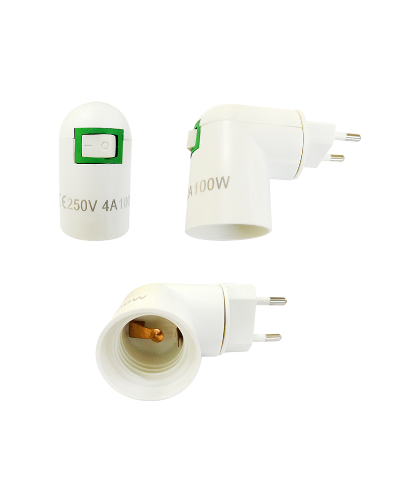 Plug with switch and E27 socketed lamp holder