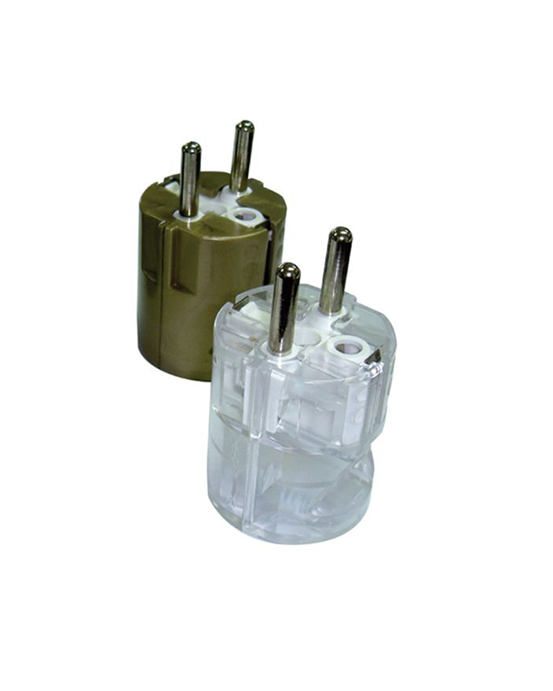 Schuko plug rated current from 10 to 16A and voltage of 250V gold or transparent