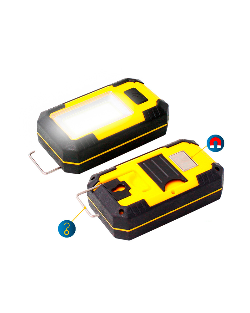 8W 500 Lm COB LED flashlight with hook and magnet, USB charger and rechargeable batteries