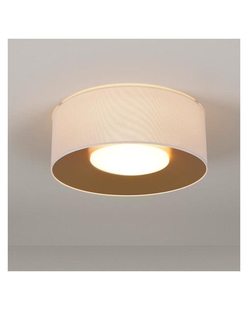 Design ceiling lamp PVC and polyester 50cm white interior Gold with opal glass diffuser E28