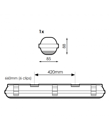 medidas-Regleta estanca ECO LED IP65 1x600mm para 1 tubo led G13 T8