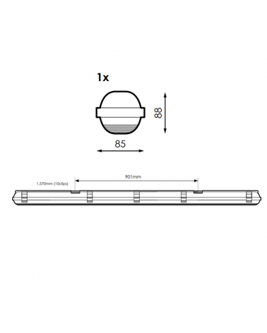 Waterproof strip ECO LED IP65 1x1500mm for 1 led tube G13 T8