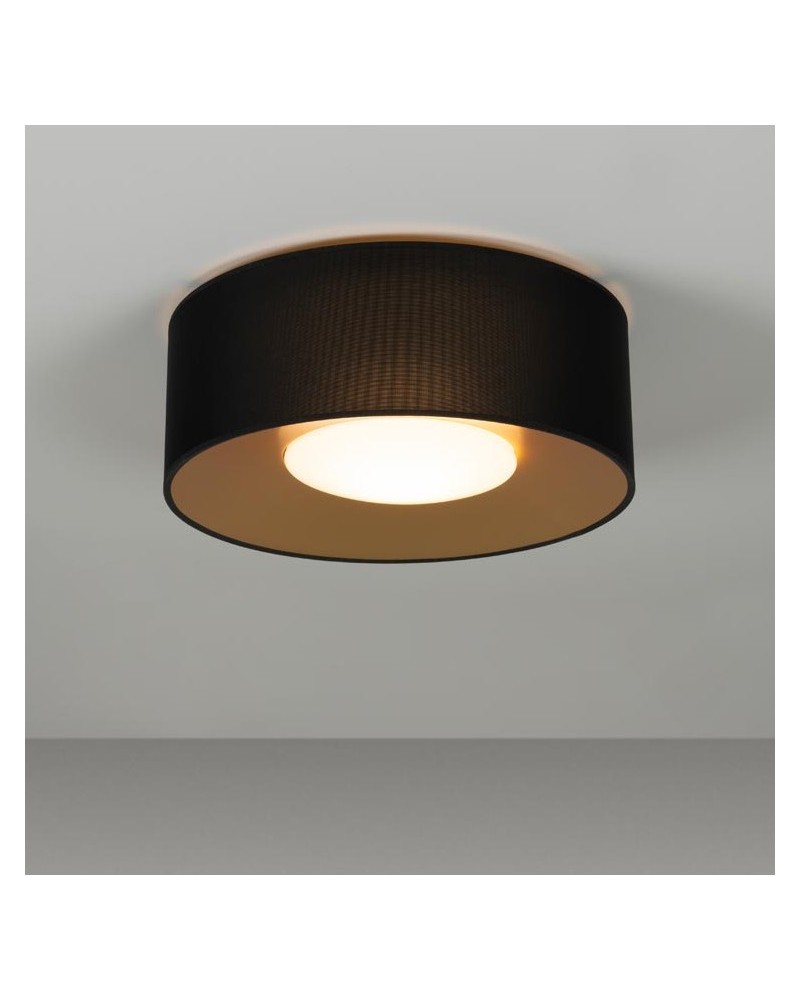 Design ceiling lamp PVC and polyester 50cm black interior Gold with opal glass diffuser E27