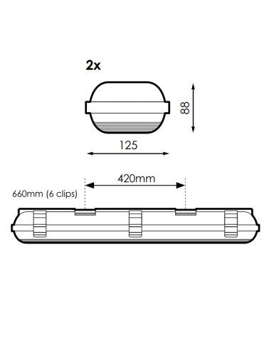 medidas-Regleta estanca ECO LED IP65 2x600mm para 2 tubos led G13 T8