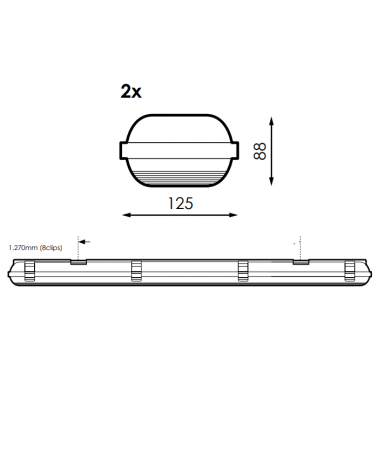 Waterproof strip ECO LED IP65 2x1200mm for 2 led tubes G13 T8