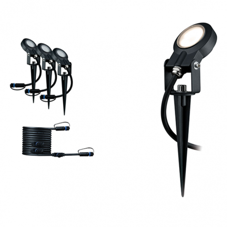 Expansion kit with 3 LED stakes 6W warm light 3000K IP67 with 5m cable and 4 outlets