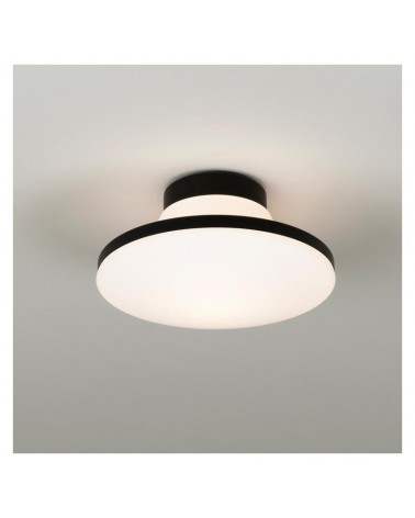 Ceiling light and wall sconce 25cm white design in opal glass base and black steel edge dimmable E27
