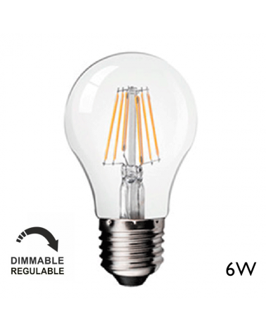 LED Light Vintage Bulb 60 mm. Dimmable Standard Lfilaments E27 6W 2700K 700 Lm.