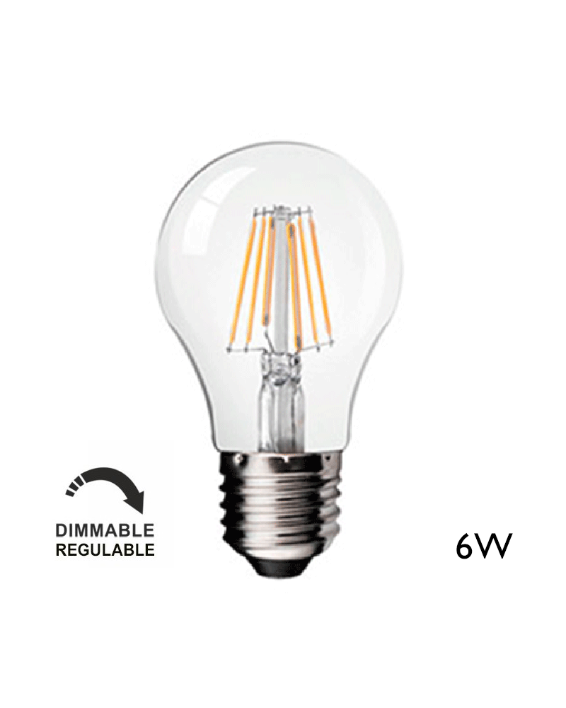 LED Light Vintage Bulb 60 mm. Dimmable Standard Lfilaments E27 6W 2700K 700 Lm.